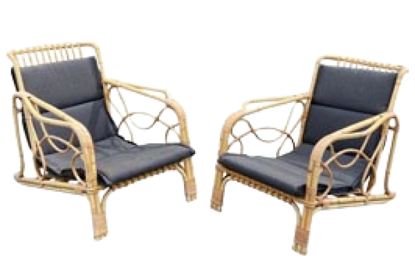 MOD 1441 2 FAUTEUILS EN ROTIN ET BAMBOU CIRCA 1970