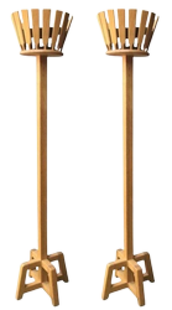 MOD 1983 Guillerme et Chambron paire de lampadaires halogenes en chêne, Edition Votre Maison