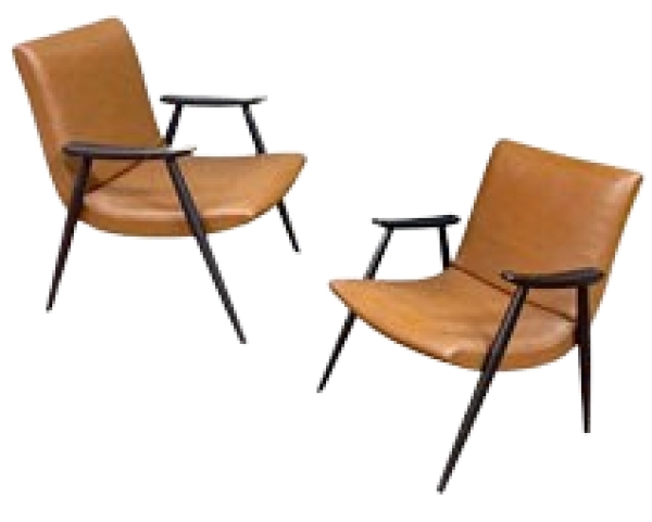 MOD 1756 Paire de fauteuils en hêtre et simili cuir