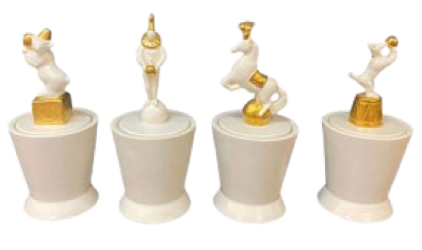 MOD 1711 Jean bOGGIO suite de 4 pots couvert sur thème du cirque