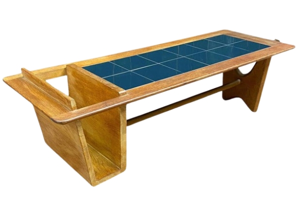 MOD 1737 Guillerme et Chambron, Table de salon en chêne et céramique