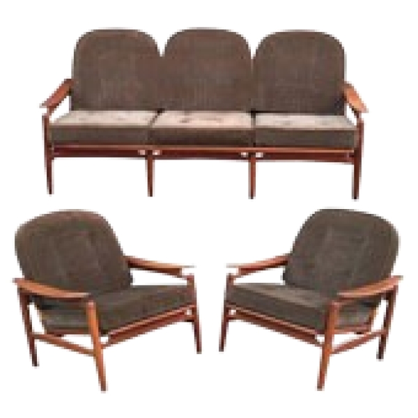 MOD 11413 Important salon Scandinave en teck et rotin