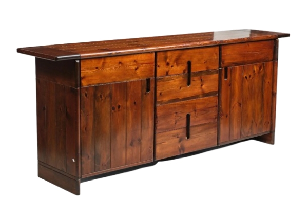 MOD 2057 Silvio COPPOLA Large buffet brutaliste en pin massif teinté circa 1960
