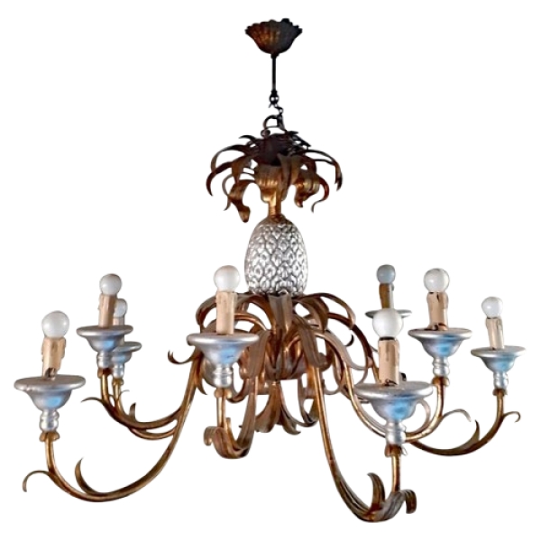 MOD 1543 Lustre en métal doré à 10 bras de lumière.