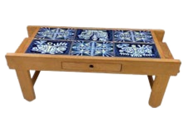 MOD 1628 Guillerme et Chambron, table en chêne et lave émailléede Boleslaw Danikowski