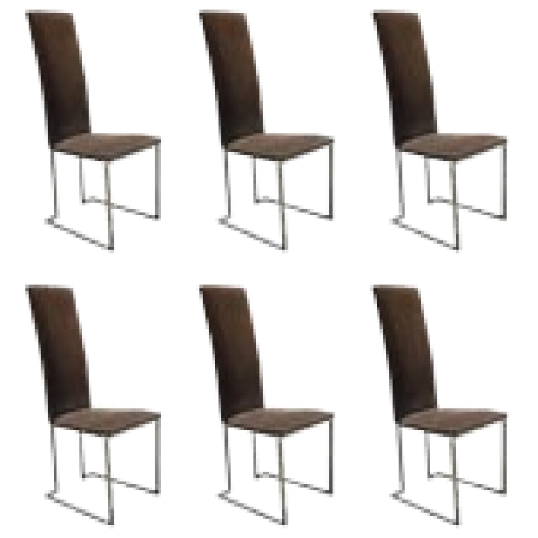 MOD 1104 Maison Jansen, série de 6 chaises 1970 en métal chromé et velours.