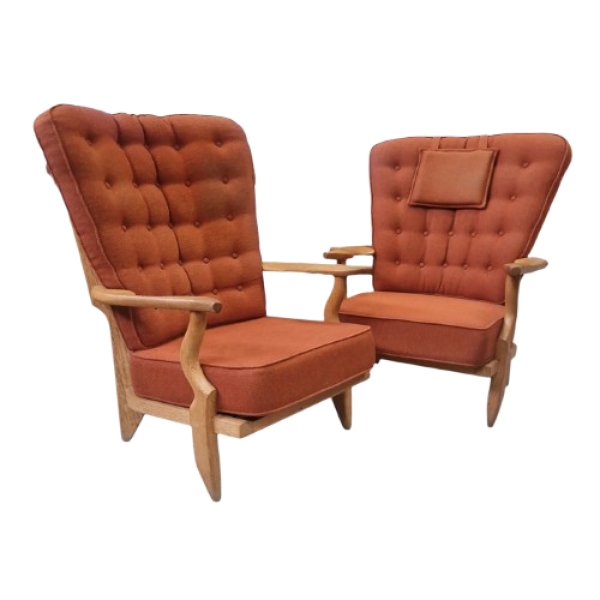 MOD 20211Guillerme et Chambron set de fauteuils Grand Repos et caqueteuse en chêne