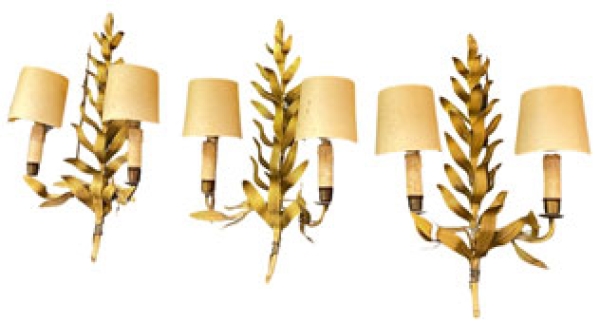 MOD 1908 Maison Bagues ( dans le style de) suite de 3 appliques en métal doré