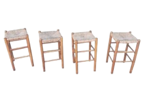 MOD 1544 4 hauts tabourets en bois et paille