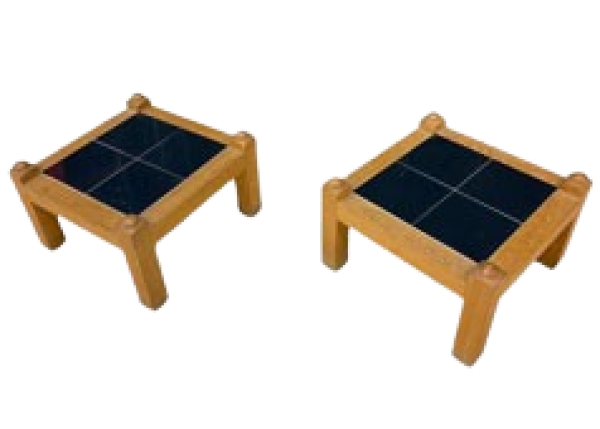 MOD 1646 Guillerme et Chambron, paire de bouts de canapé en chêne et céramique