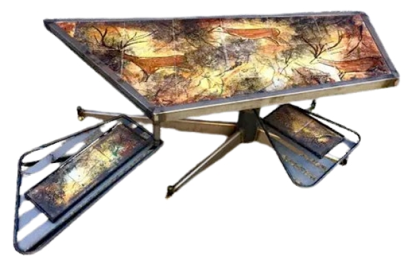 MOD 2089 Table basse avec système, structure métallique, carreaux de céramique