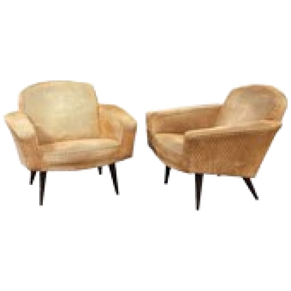 MOD 1121 Paire de fauteuils en velours beige vers 1950.