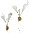 MOD 2113 Paire d'appliques en métal doré, abat-jours en métal blanc perforé à l'imitation de fleurs.