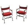 INS 1178 Paire d'anciens fauteuils curulles en fer forgé et laiton