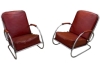 AD 1923 2 fauteuils Art Déco modernistes en métal chromé et faux cuir, vers 1920-1930